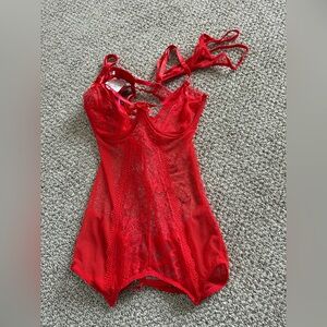 Lacy red lingerie with matching thong